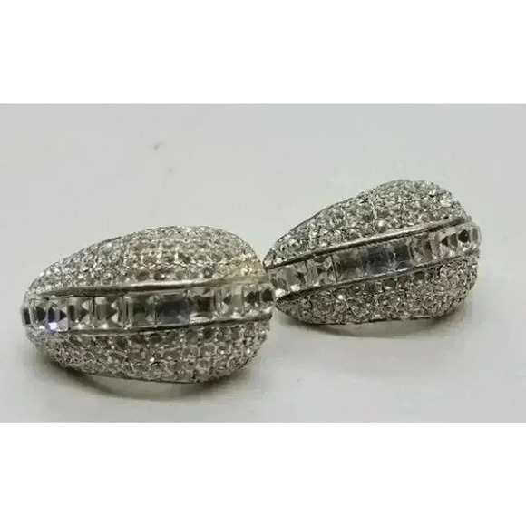 Vintage Earrings Art Deco Chunky Rhinestone Clip Statement Barbie Wedding 70s - Picture 8 of 10
